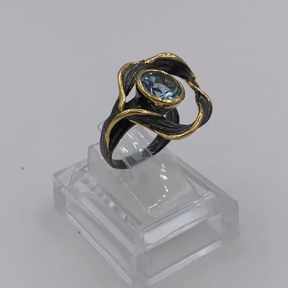 NWOT, solid sterling 925, black rhodium plating, 22 K gold vermeil, real topaz - Picture 3 of 16